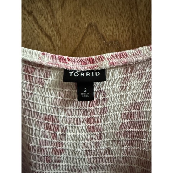 TORRID Babydoll Challis Smocked Cami White Pink Floral Print Flare Plus 2X Soft - Picture 3 of 8